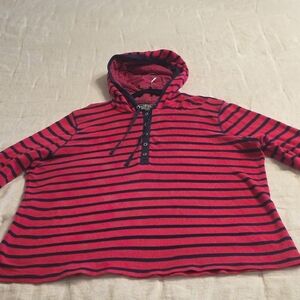 Ralph Lauren Pink and Black Striped Hooded Pullover 100% Cotton 2X